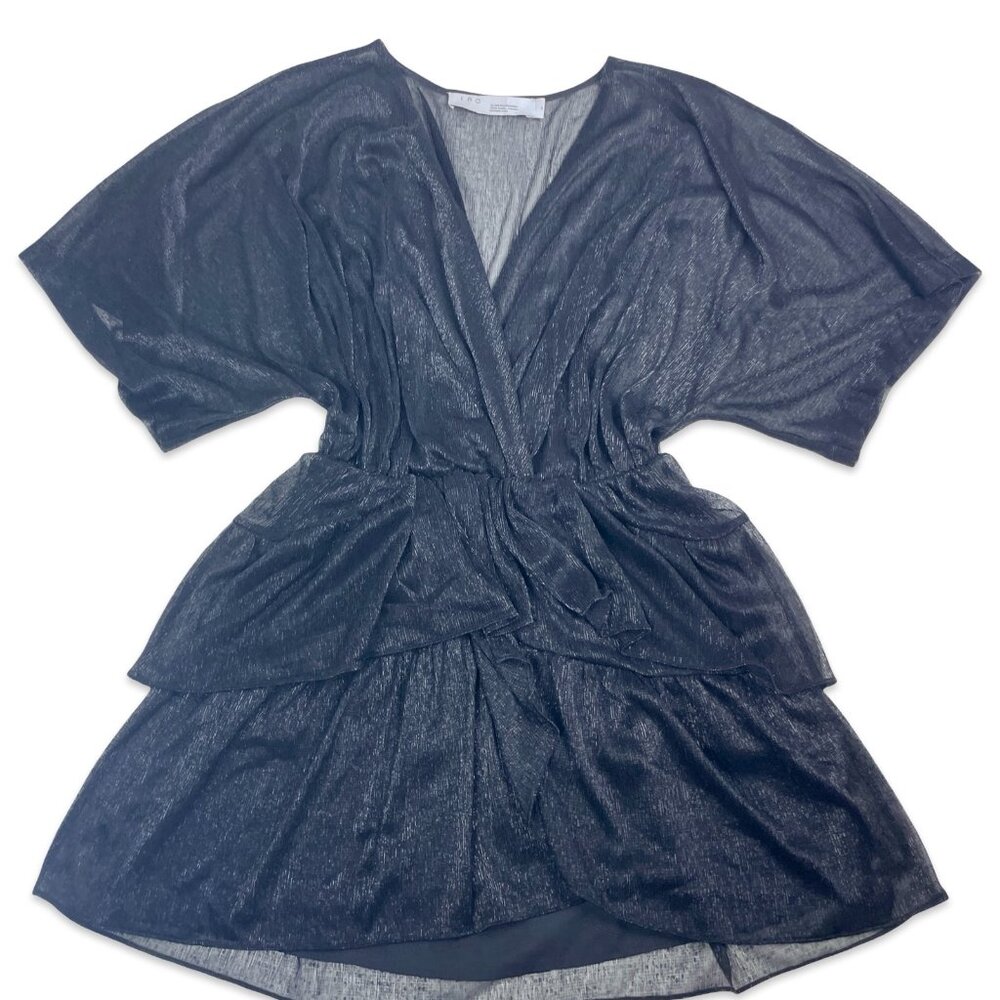 IRO Black Metallic Sheer Tiered Mini Dress | Size 38 | Paris